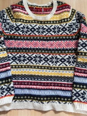 Old Navy Sweater Women Size L Blue Multi Fair Isle Cropped Soft Nordic Ski